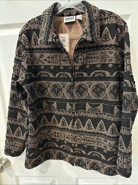 Chico's Design Zip-Front Patterned Jacket - Black & Brown MWT Size 2 or L/12